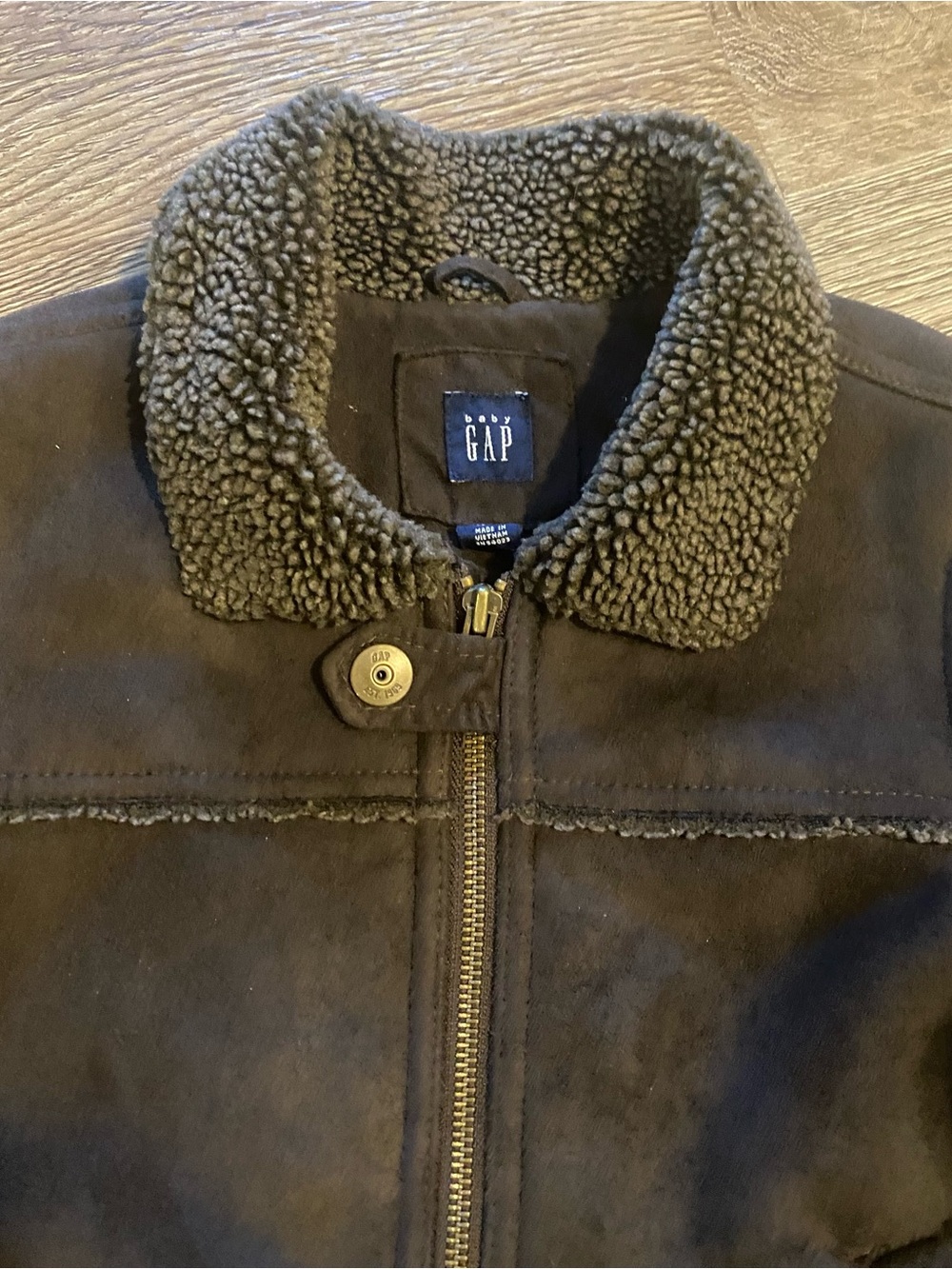 Baby Gap Toddler Faux Suede Sherpa Brown Zip Up Coat w/ Snaps 2 Front Pockets